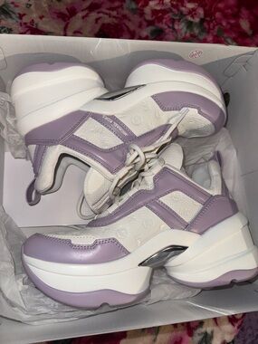 Michael Kors Lilac and White Platform Trainer Sneakers